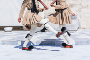 Evzone soldiers performing change of guard, Athens, Greece, Europe, Evzone soldiers performing change of guard, Athens, Greece, Europe,